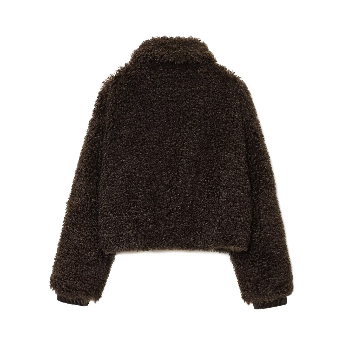 Women's collar long sleeved zipper faux fur jacket