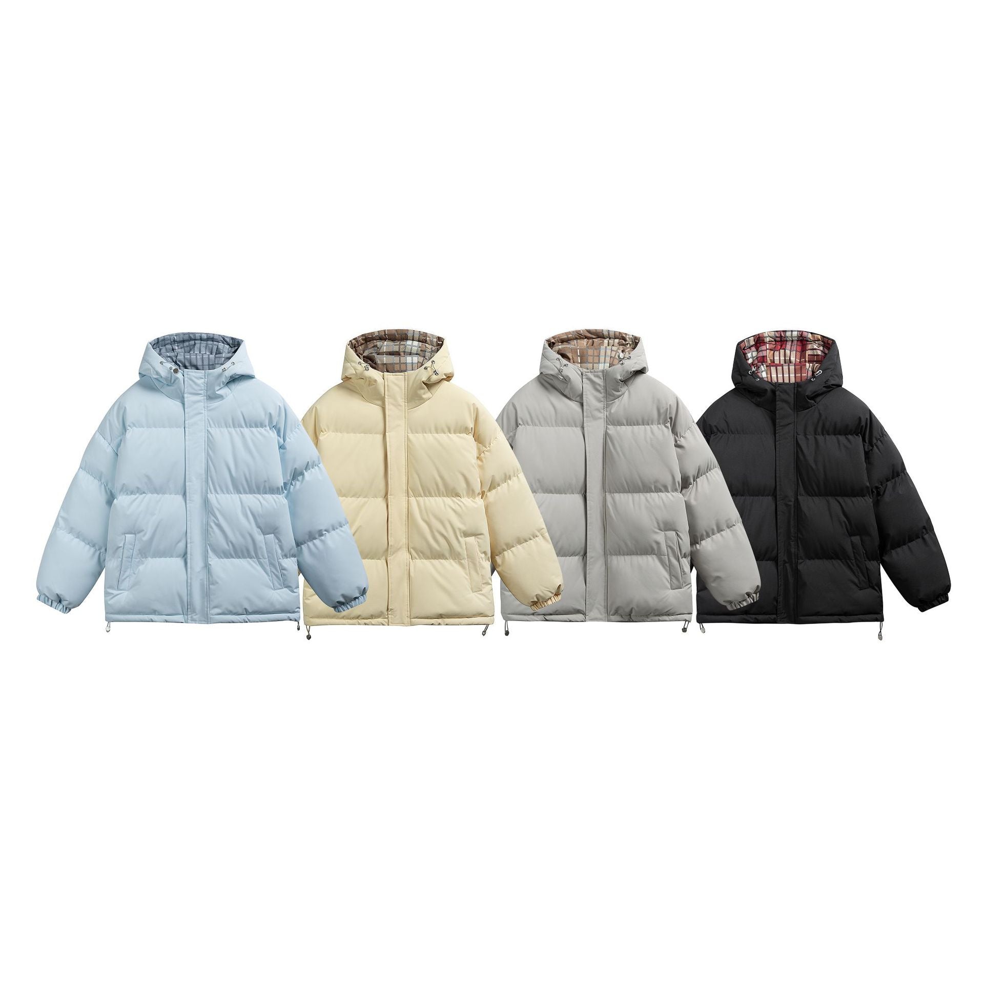 Cozy Hooded Solid Color Cotton Coat for Men and Women Casual Thick Puffer Jacket
