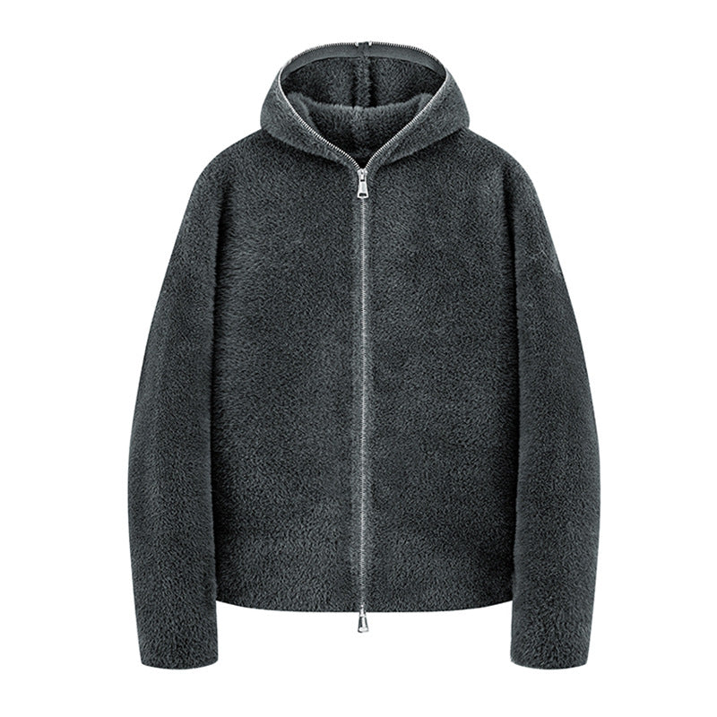 Lined Hooded Zip-Up Knit Sweater for Men Loose Fit Soft and Warm Long Sleeve Casual Style