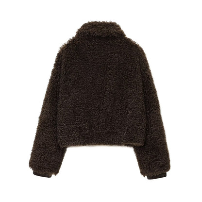 Women's collar long sleeved zipper faux fur jacket