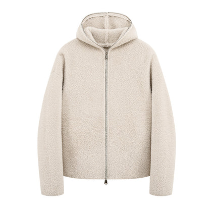 Lined Hooded Zip-Up Knit Sweater for Men Loose Fit Soft and Warm Long Sleeve Casual Style