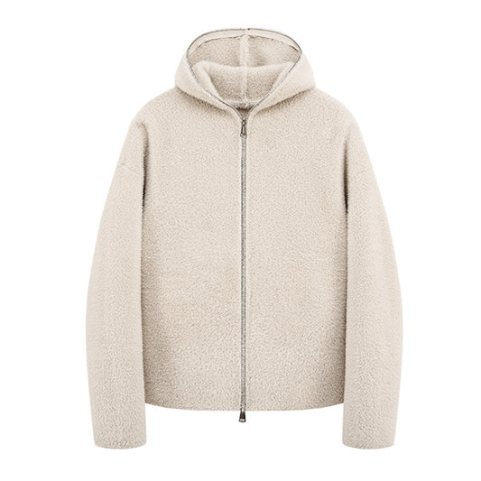 Lined Hooded Zip-Up Knit Sweater for Men Loose Fit Soft and Warm Long Sleeve Casual Style