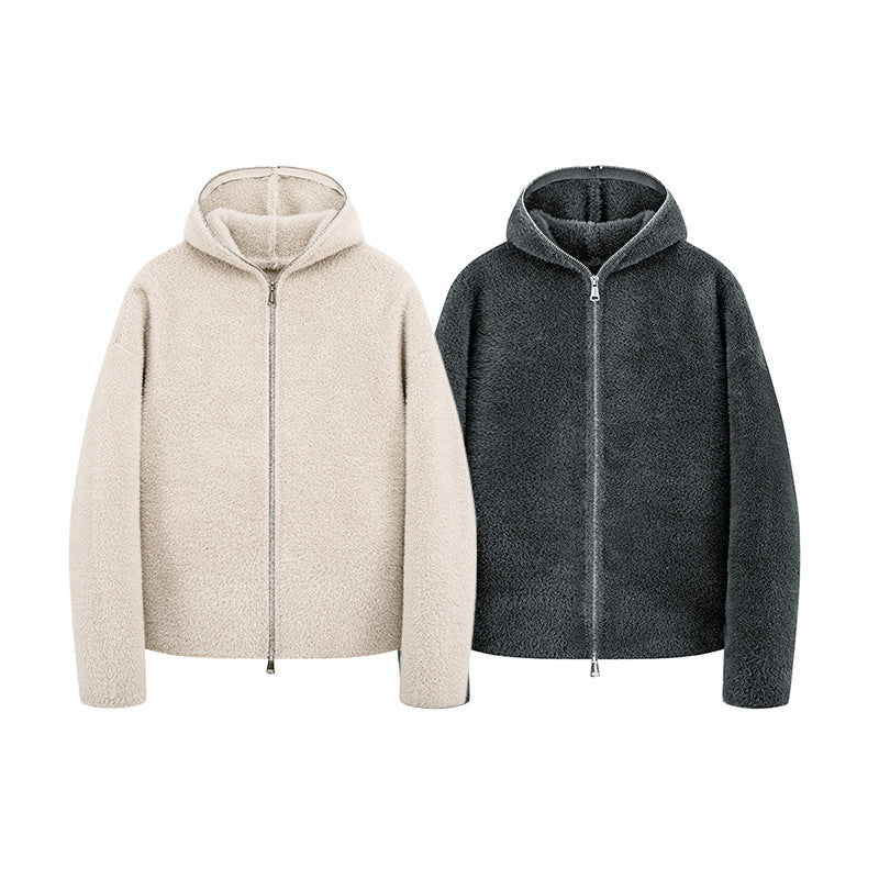 Lined Hooded Zip-Up Knit Sweater for Men Loose Fit Soft and Warm Long Sleeve Casual Style