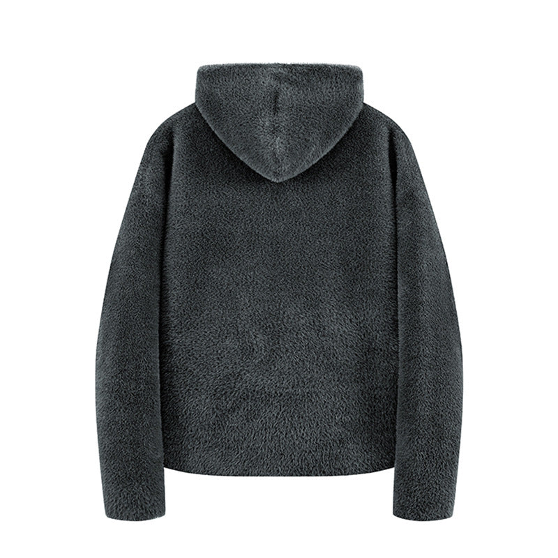 Lined Hooded Zip-Up Knit Sweater for Men Loose Fit Soft and Warm Long Sleeve Casual Style