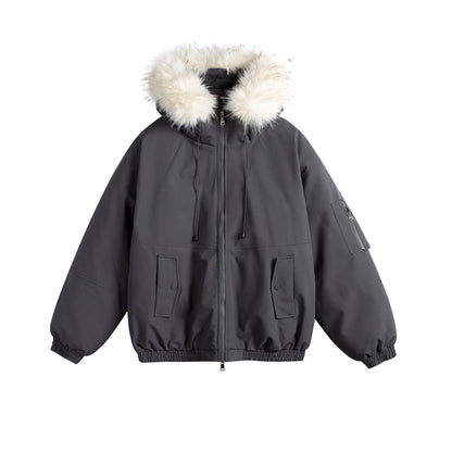 Removable Fur Collar Hooded Thickened Warm Parka Jacket