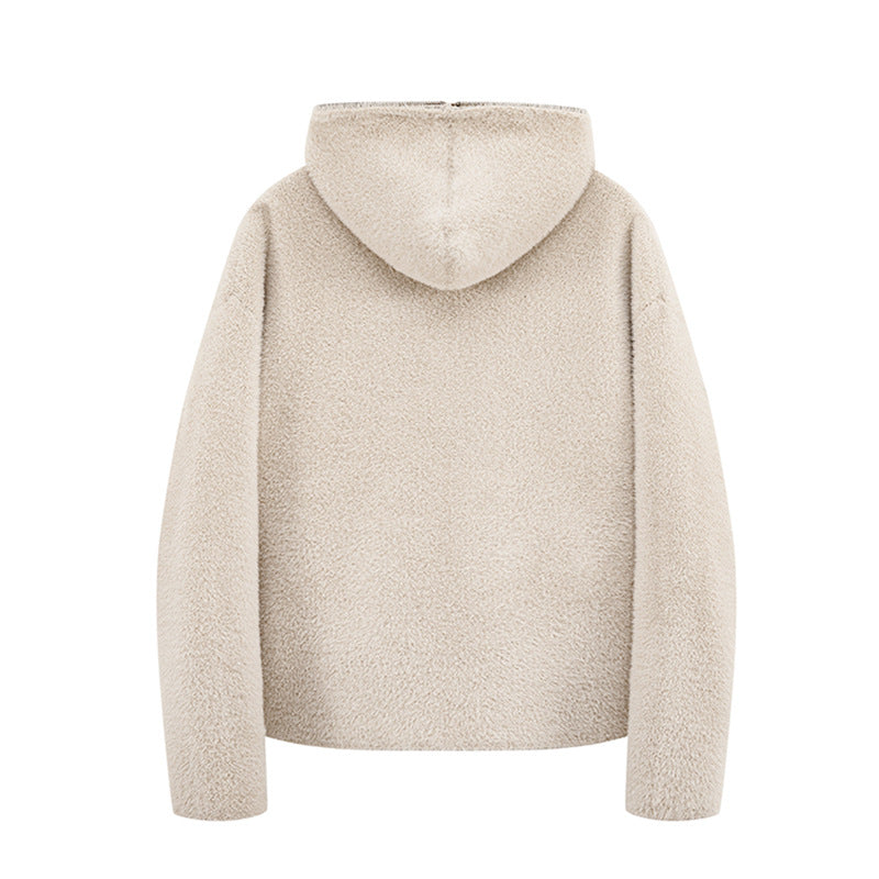 Lined Hooded Zip-Up Knit Sweater for Men Loose Fit Soft and Warm Long Sleeve Casual Style