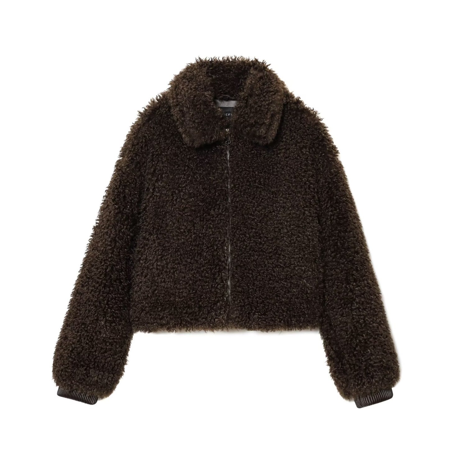 Women's collar long sleeved zipper faux fur jacket