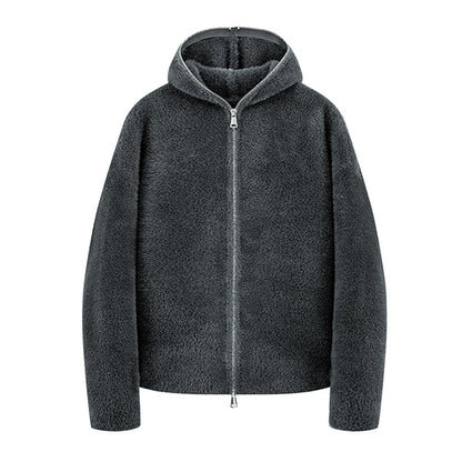 Lined Hooded Zip-Up Knit Sweater for Men Loose Fit Soft and Warm Long Sleeve Casual Style