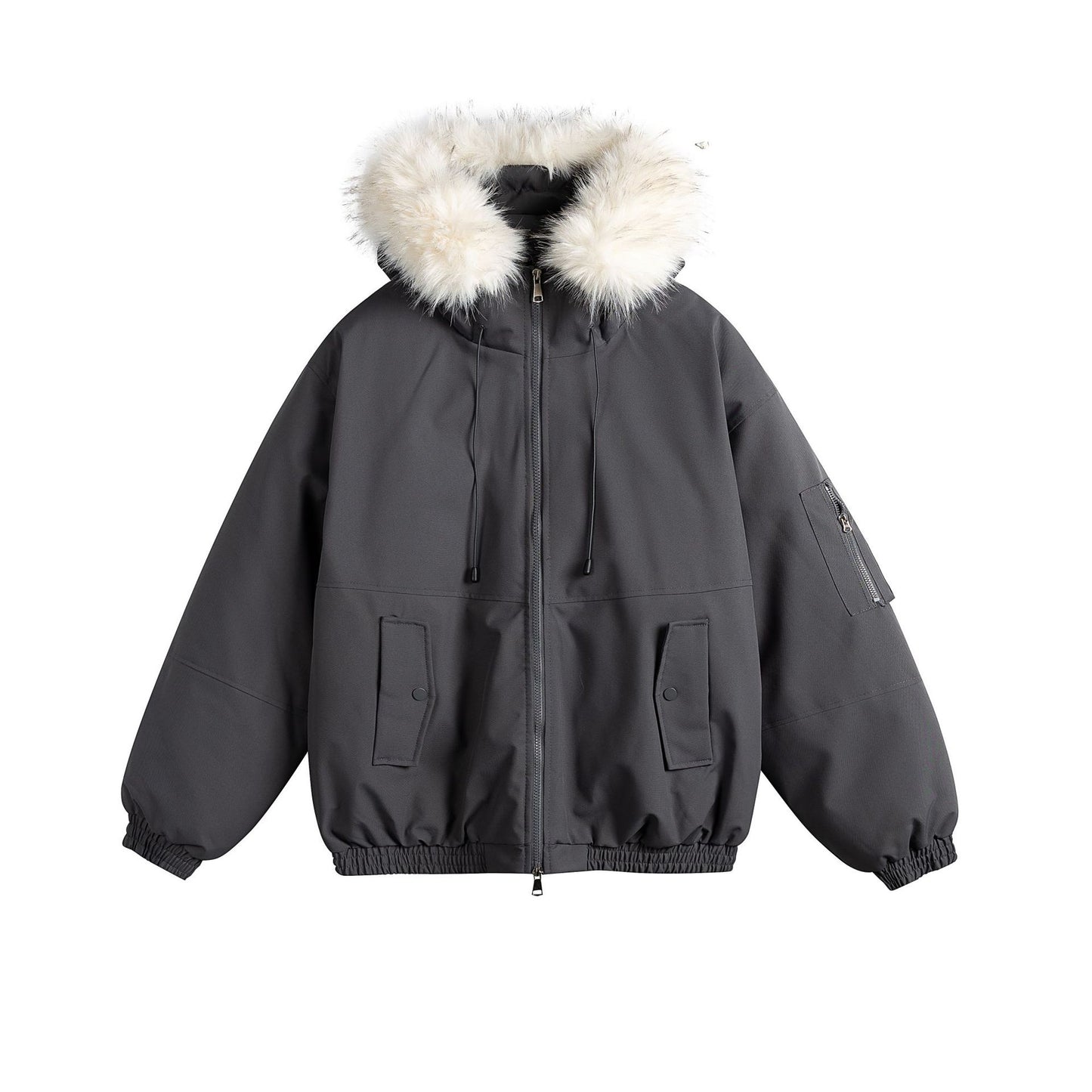 Removable Fur Collar Hooded Thickened Warm Parka Jacket