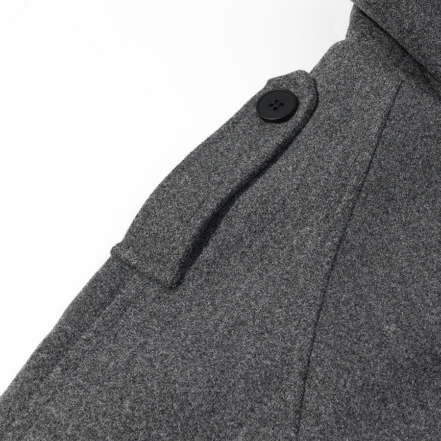 Stand up collar long sleeved gray zipper short woolen coat for women