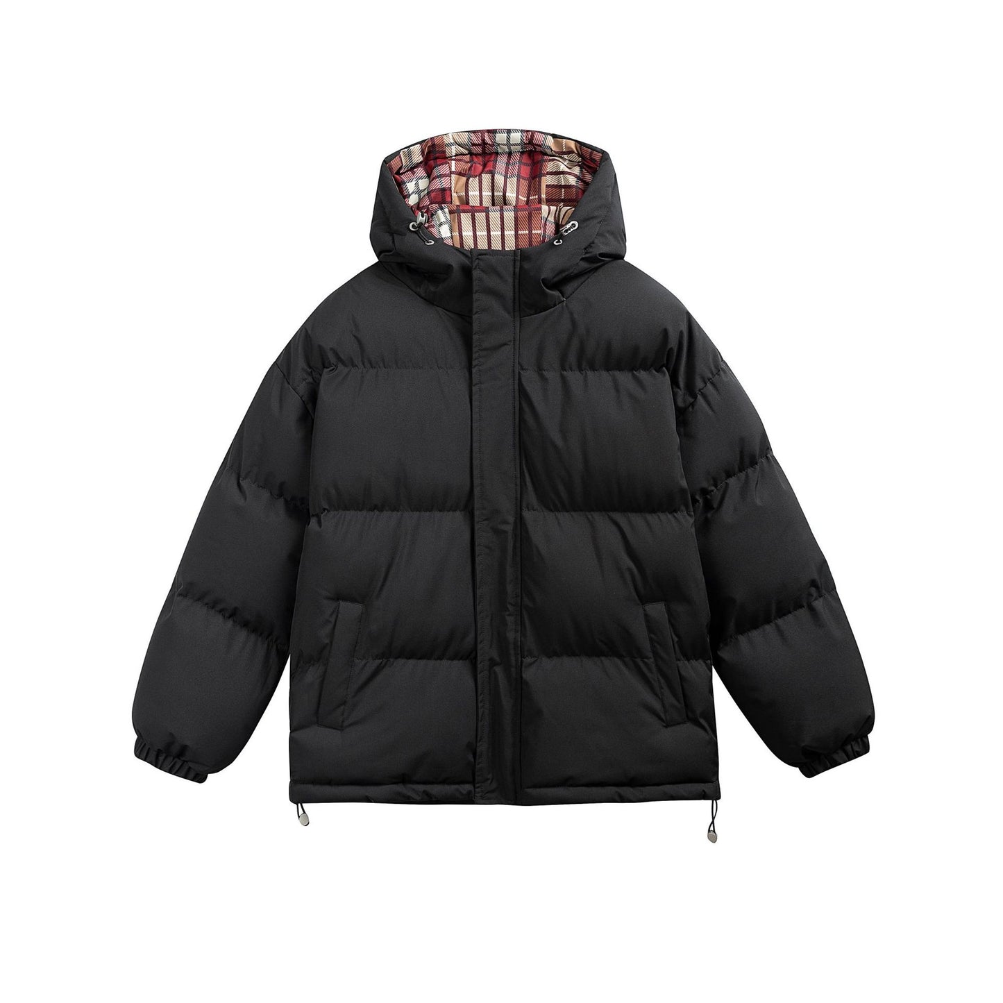 Cozy Hooded Solid Color Cotton Coat for Men and Women Casual Thick Puffer Jacket