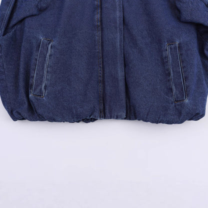 Casual stand collar long sleeved denim jacket for women