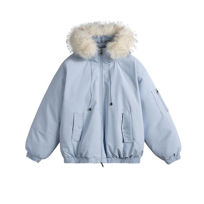 Removable Fur Collar Hooded Thickened Warm Parka Jacket