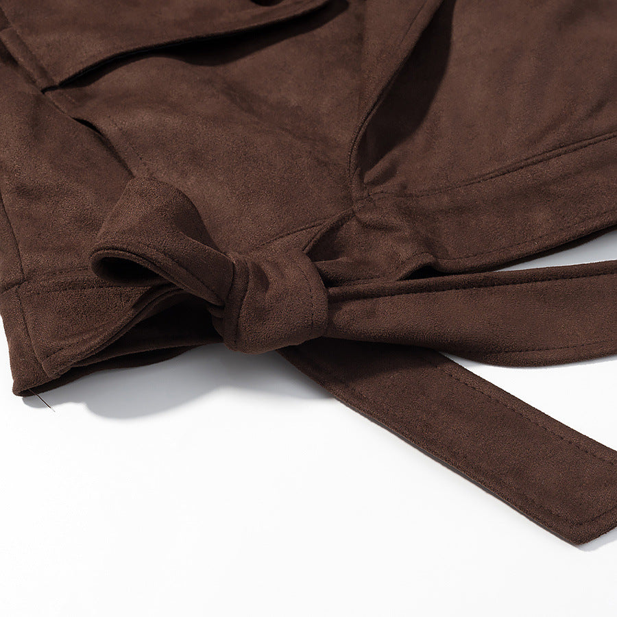 Flip collar buckle long sleeved fur collar solid color short jacket for women