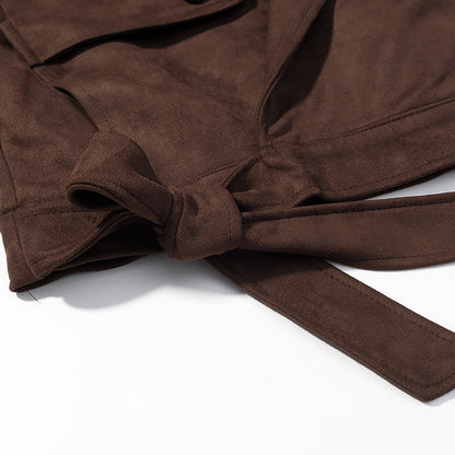 Flip collar buckle long sleeved fur collar solid color short jacket for women