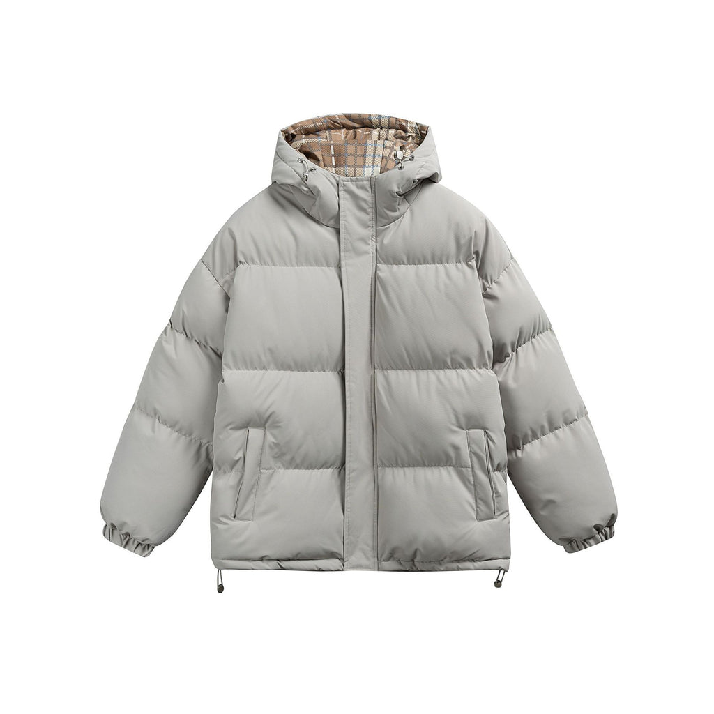 Cozy Hooded Solid Color Cotton Coat for Men and Women Casual Thick Puffer Jacket