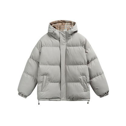 Cozy Hooded Solid Color Cotton Coat for Men and Women Casual Thick Puffer Jacket