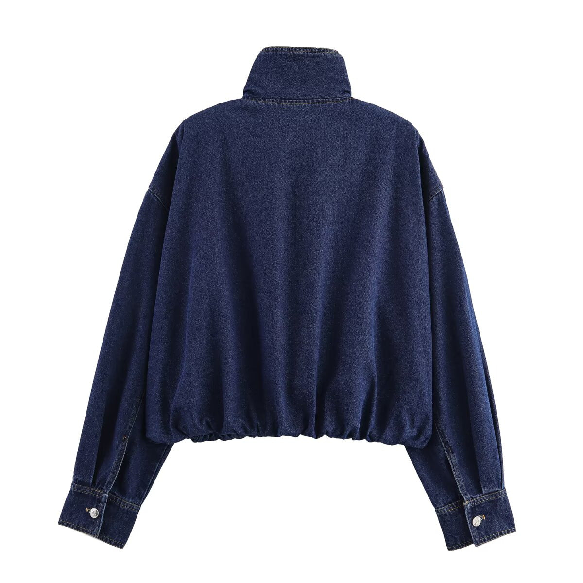 Casual stand collar long sleeved denim jacket for women
