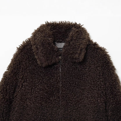 Women's collar long sleeved zipper faux fur jacket