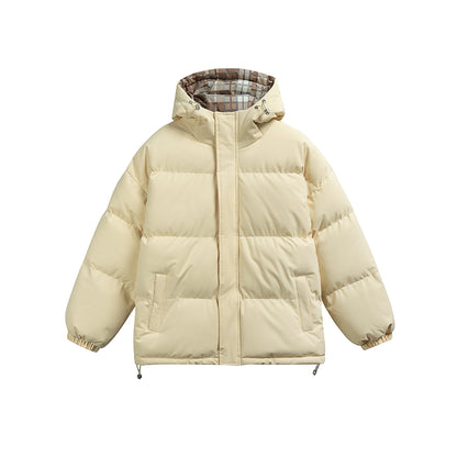 Cozy Hooded Solid Color Cotton Coat for Men and Women Casual Thick Puffer Jacket